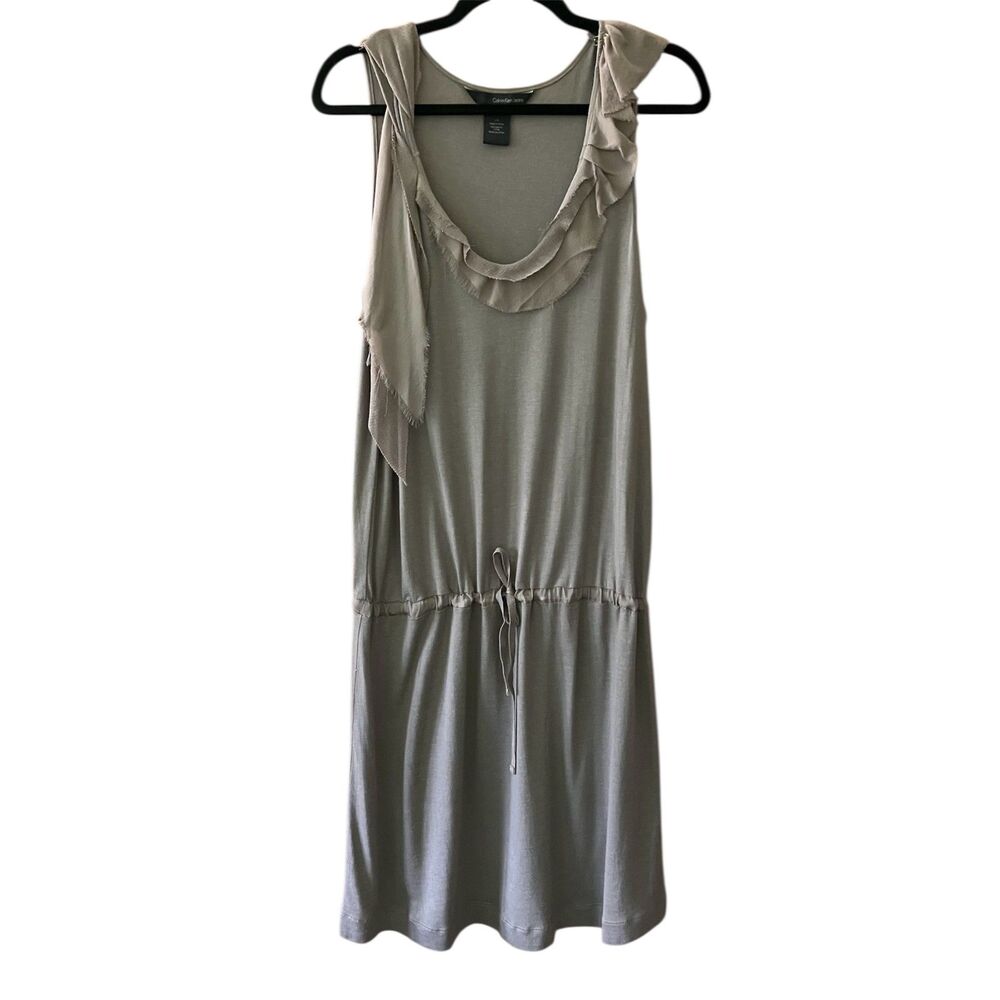 Calvin Klein ruffled tie waist sleeveless tank style dress